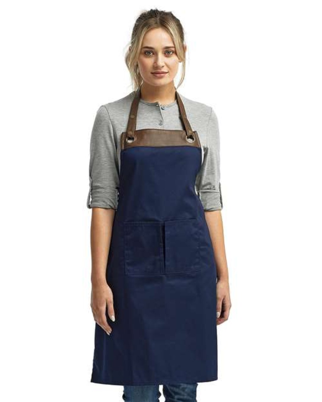 Artisan Collection by Reprime® Espresso Faux Leather Trim Cotton Polyester Bib Apron